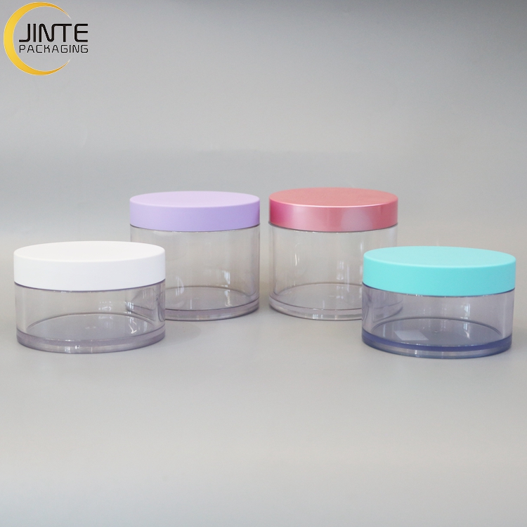 Eco Friendly Cosmetic Containers Transparent Jars Cosmetic PETG Jars With Pink Purple White Lid