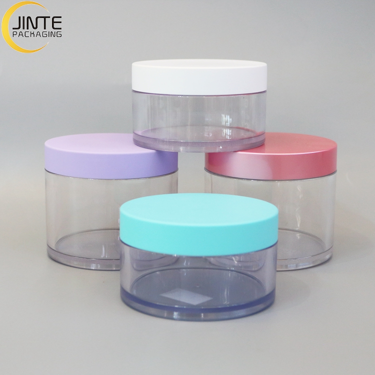 Eco Friendly Cosmetic Containers Transparent Jars Cosmetic PETG Jars With Pink Purple White Lid