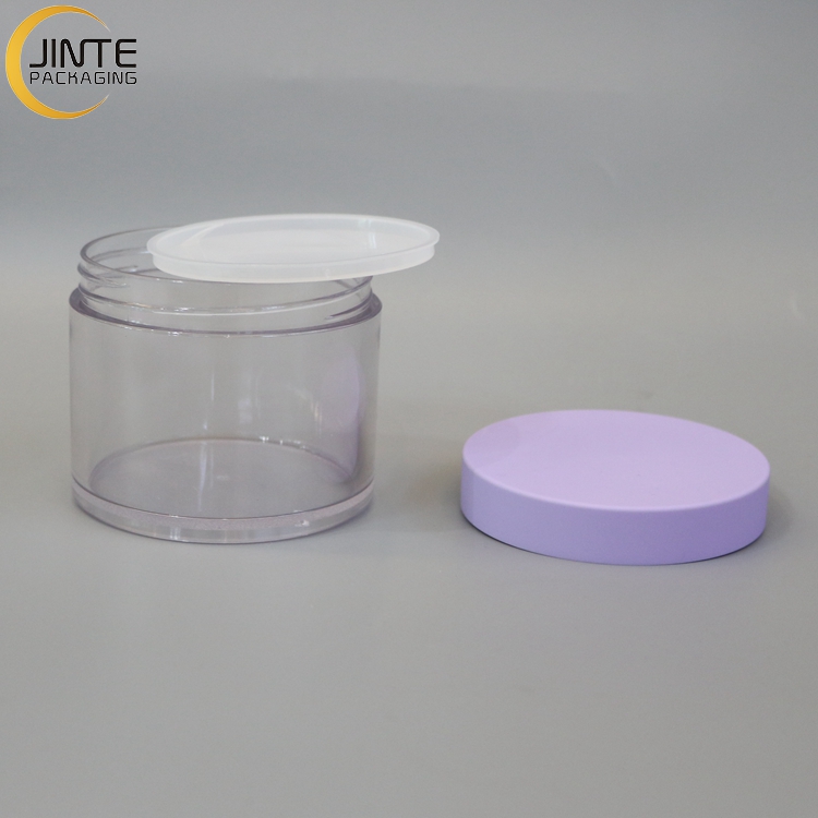Eco Friendly Cosmetic Containers Transparent Jars Cosmetic PETG Jars With Pink Purple White Lid