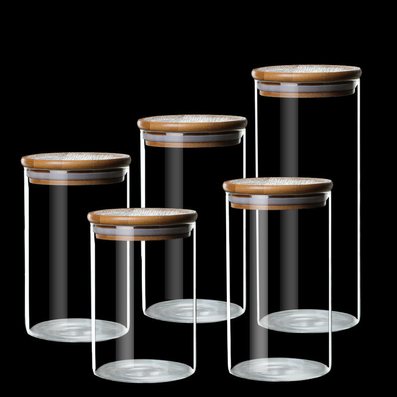 Eco-Friendly Cosmetic Packaging Jar 5ml 15ml 30ml 50ml 100ml Candy Snack Glass Storage Jars With Frosted Bamboo Wood Lid
