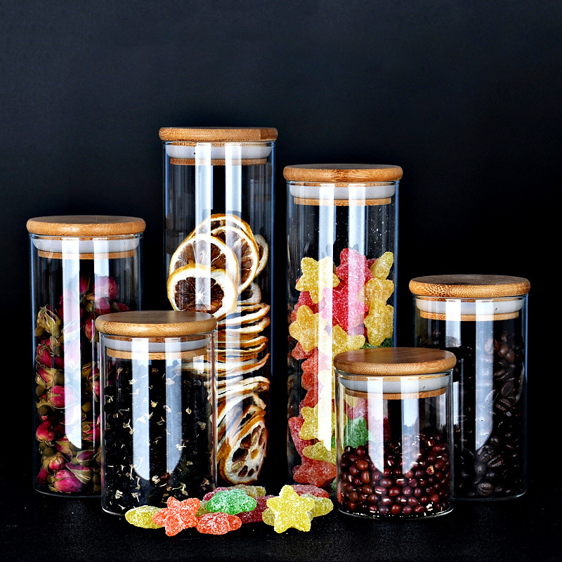Eco-Friendly Cosmetic Packaging Jar 5ml 15ml 30ml 50ml 100ml Candy Snack Glass Storage Jars With Frosted Bamboo Wood Lid