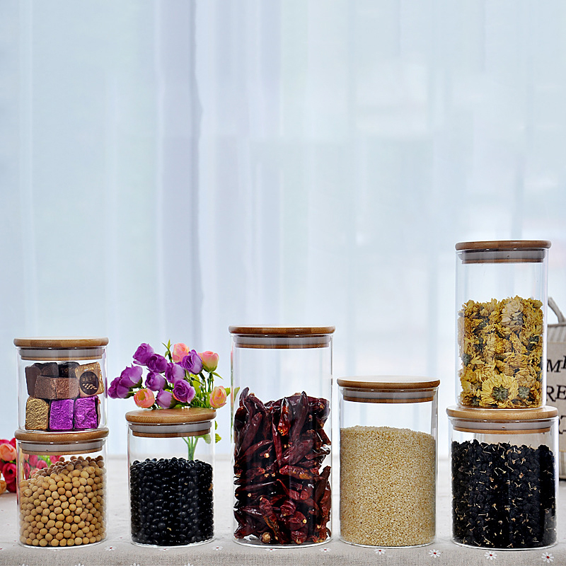 Eco-Friendly Cosmetic Packaging Jar 5ml 15ml 30ml 50ml 100ml Candy Snack Glass Storage Jars With Frosted Bamboo Wood Lid