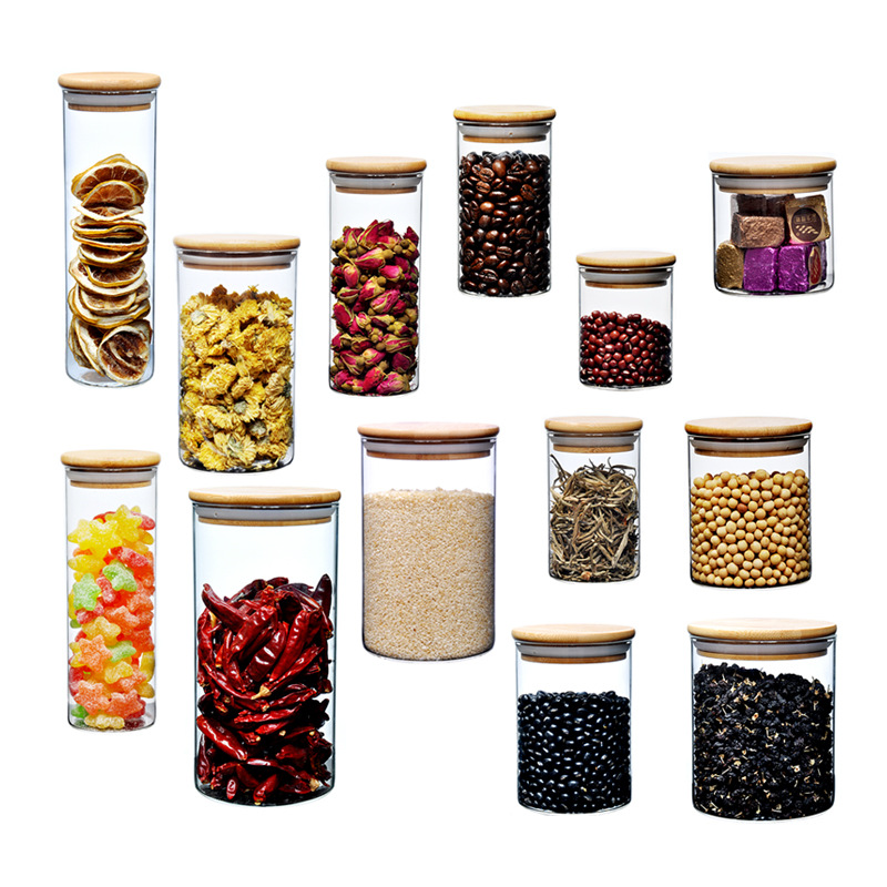 Eco-Friendly Cosmetic Packaging Jar 5ml 15ml 30ml 50ml 100ml Candy Snack Glass Storage Jars With Frosted Bamboo Wood Lid