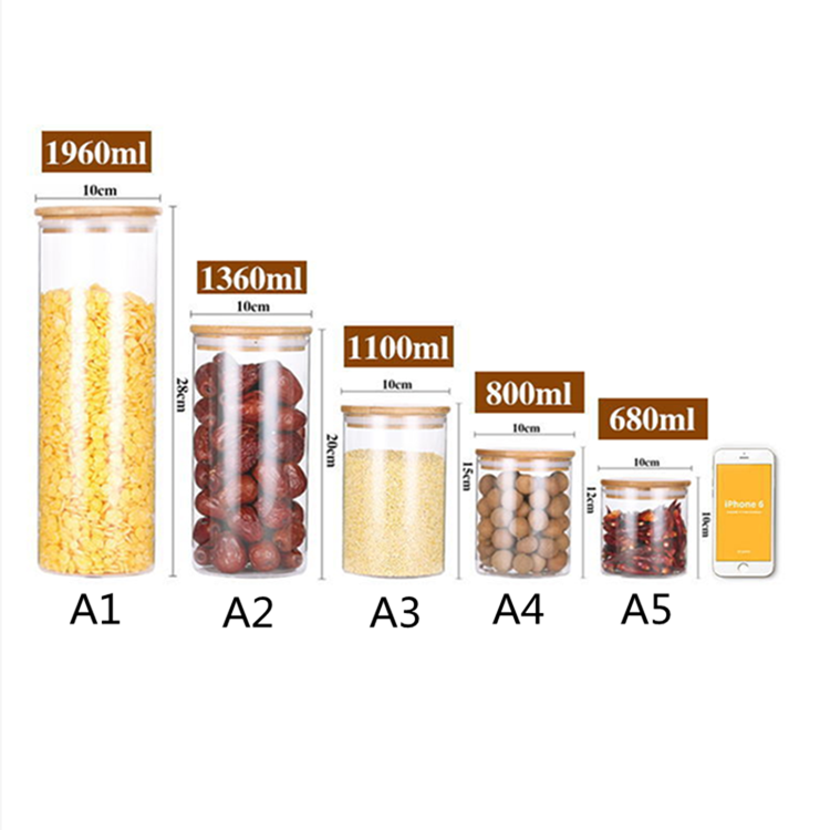 Eco Friendly Custom high borosilicate food glass storage jar with bamboo lid storage