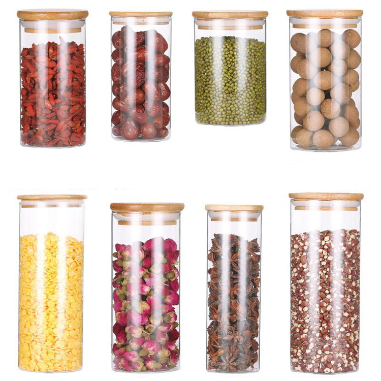 Eco Friendly Custom high borosilicate food glass storage jar with bamboo lid storage
