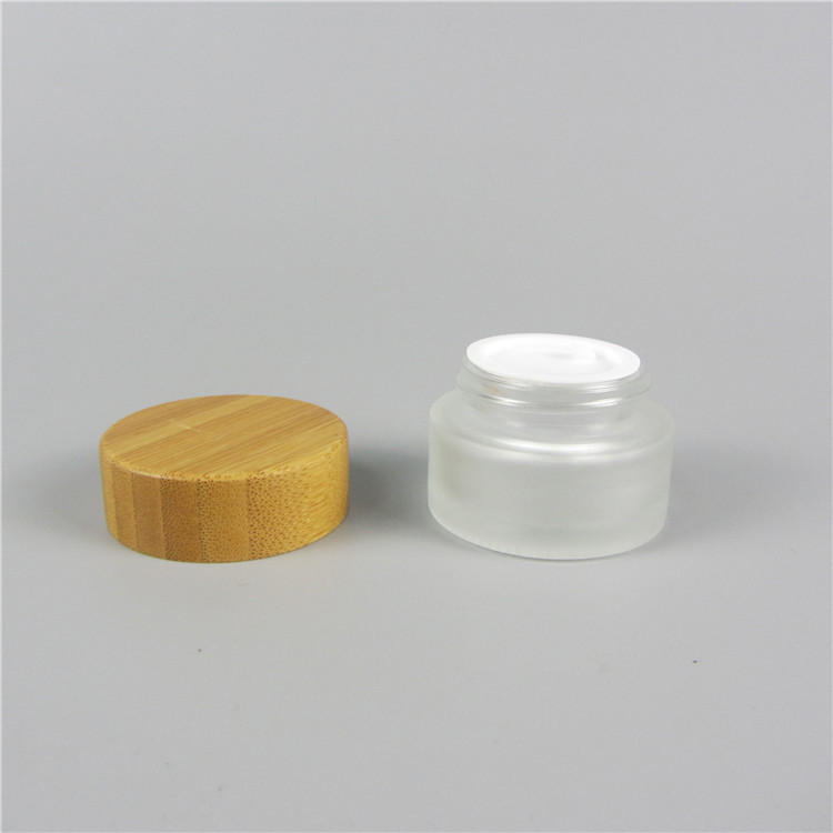 Eco Friendly Design Round 15g 30g 50g Frosted Glass Cosmetic Cream Jar With Bamboo Lid