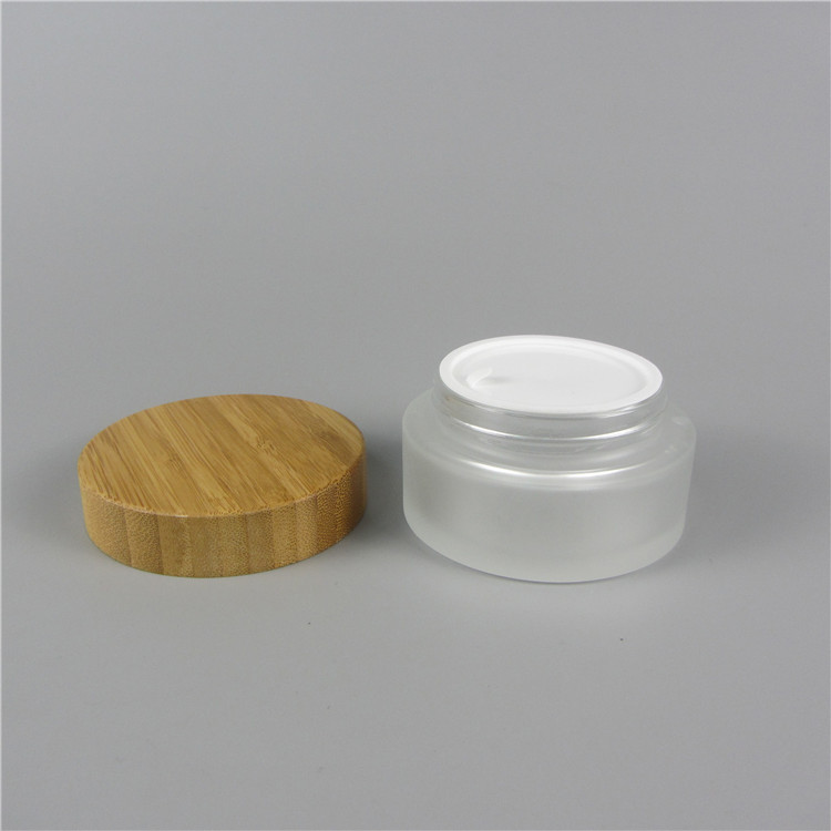 Eco Friendly Design Round 15g 30g 50g Frosted Glass Cosmetic Cream Jar With Bamboo Lid
