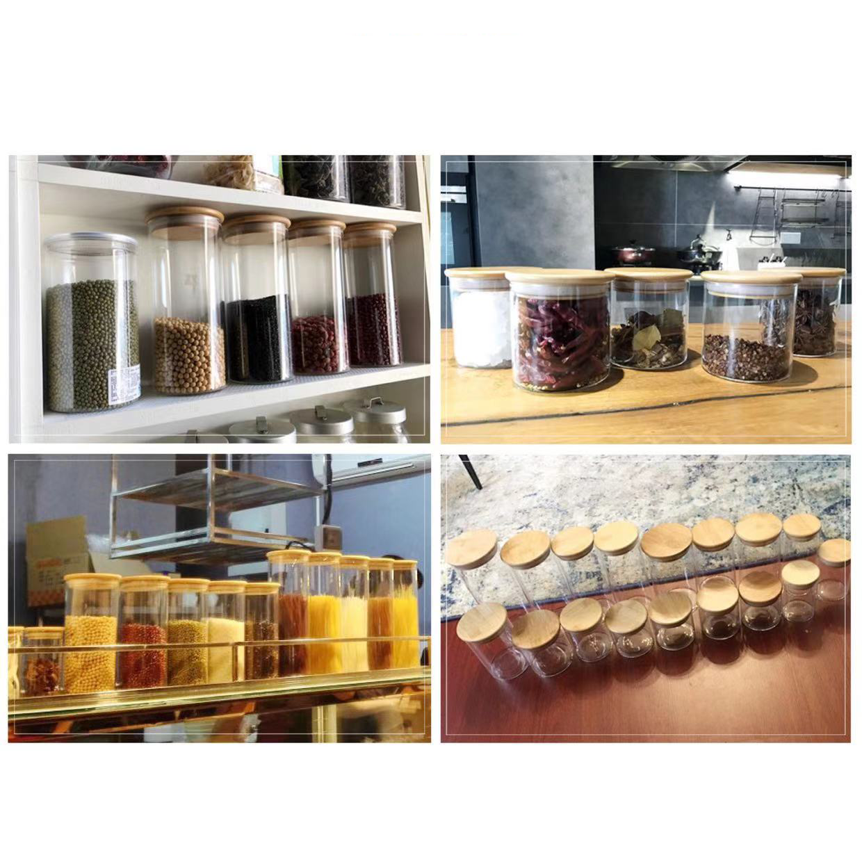 Eco-Friendly Empty Food Storage Glass Jars And bottles with Bamboo Lid and Silicone Ring