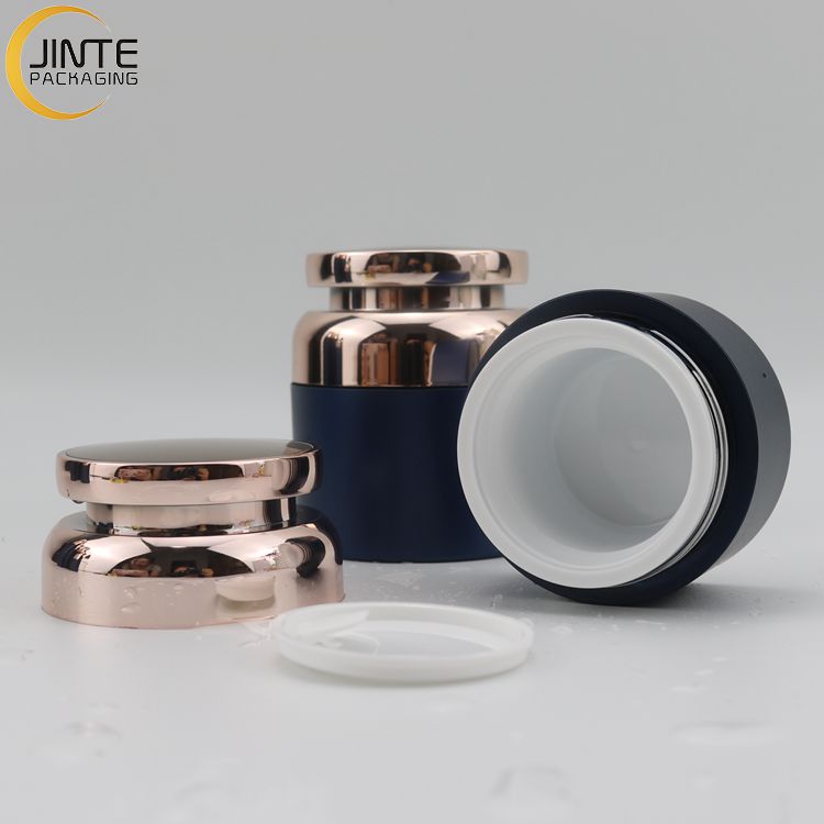 Eco-Friendly Face Cream Use Cosmetic Packaging Double Wall Matte Black Acrylic Emprt Jar With Shiny Gold Top Lid
