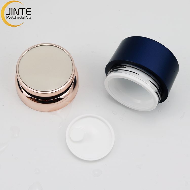 Eco-Friendly Face Cream Use Cosmetic Packaging Double Wall Matte Black Acrylic Emprt Jar With Shiny Gold Top Lid