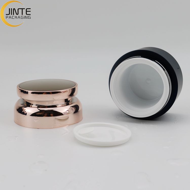 Eco-Friendly Face Cream Use Cosmetic Packaging Double Wall Matte Black Acrylic Emprt Jar With Shiny Gold Top Lid