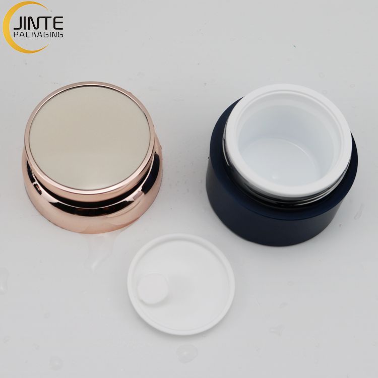 Eco-Friendly Face Cream Use Cosmetic Packaging Double Wall Matte Black Acrylic Emprt Jar With Shiny Gold Top Lid