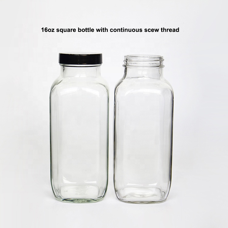 Eco Friendly Glass Bottle 500ml Square Juice Bottle 16oz Cold Brew Coffee Glass For Infusion Drinks