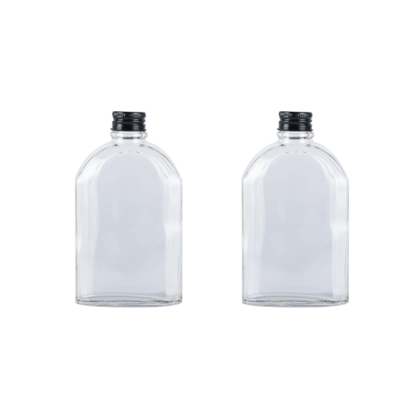 Eco- Friendly Glass Cute Clear Juice Bottles Cold Brew Coffee Beverage Wine Drinking Milk Flat Water Glass Bottle