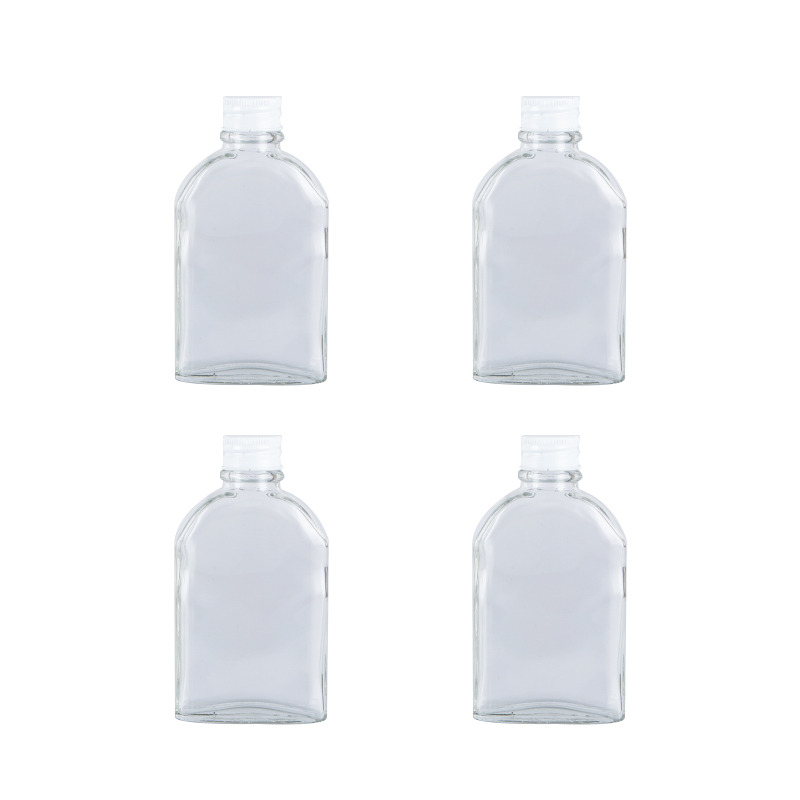 Eco- Friendly Glass Cute Clear Juice Bottles Cold Brew Coffee Beverage Wine Drinking Milk Flat Water Glass Bottle