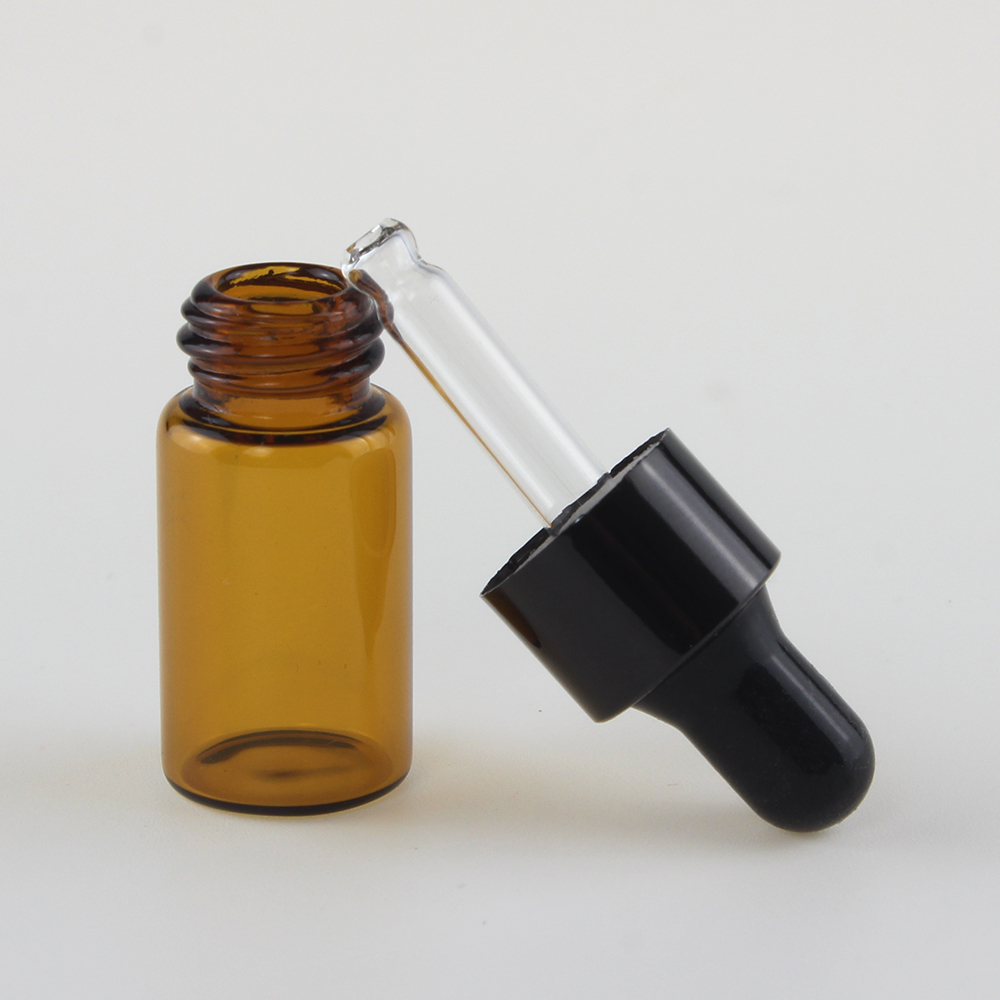 Eco Friendly Mini empty tubular amber 1ml 2ml 3ml 5ml 10ml oil dropper glass vial with screw top