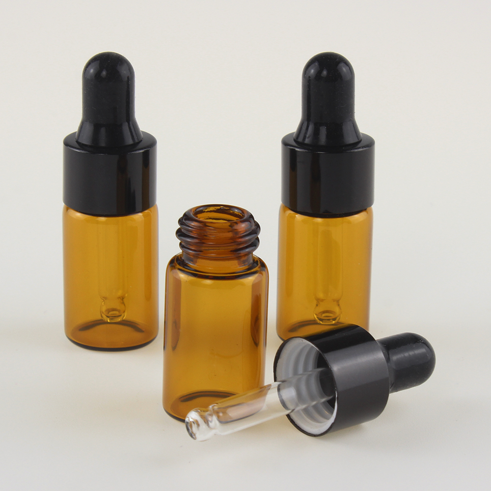 Eco Friendly Mini empty tubular amber 1ml 2ml 3ml 5ml 10ml oil dropper glass vial with screw top