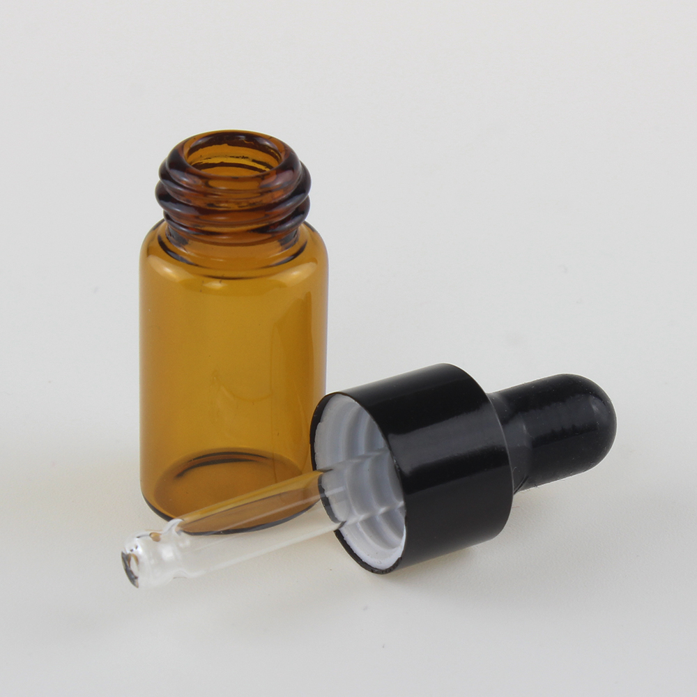 Eco Friendly Mini empty tubular amber 1ml 2ml 3ml 5ml 10ml oil dropper glass vial with screw top