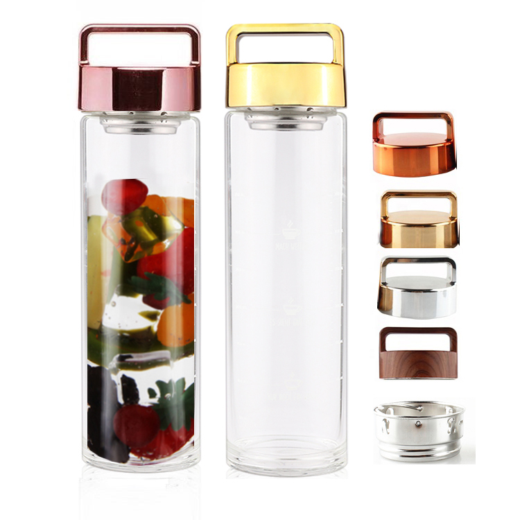 Eco Friendly Promotion Reusable 650ml Single Wall Glass Bottle With Tea Filter, Drinking Water Bottle