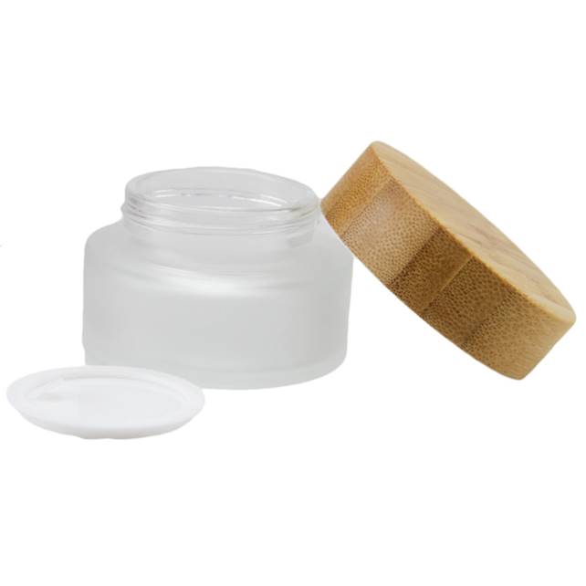 Eco Friendly Reusable Empty Plastic Cosmetic Makeup Containers, Skin Care Cream Glass Bottles Jar With Bamboo Lid