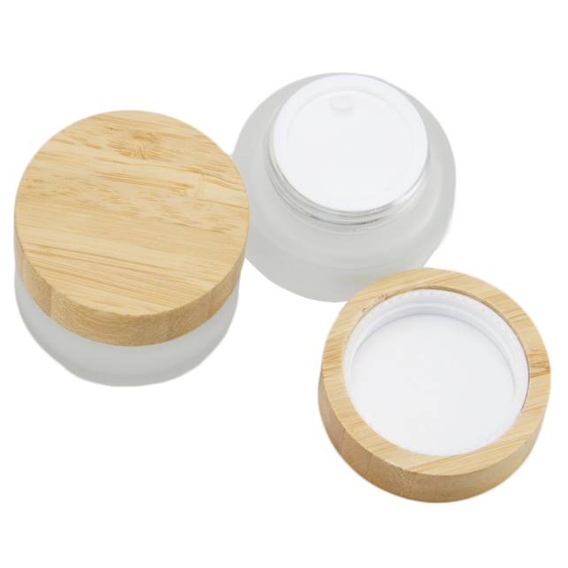 Eco Friendly Reusable Empty Plastic Cosmetic Makeup Containers, Skin Care Cream Glass Bottles Jar With Bamboo Lid