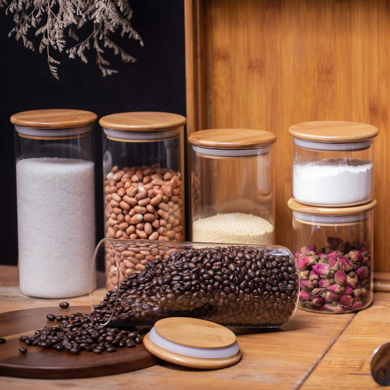 Eco-Friendly Round Borosilicate Spice Jars Glass Bamboo