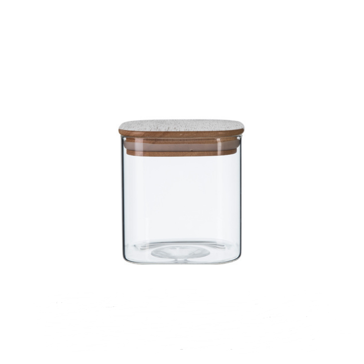 Eco Friendly Sealed Borosilicate Square Glass Food Storage Spice Jar for Cookies Sugar Pasta Candy