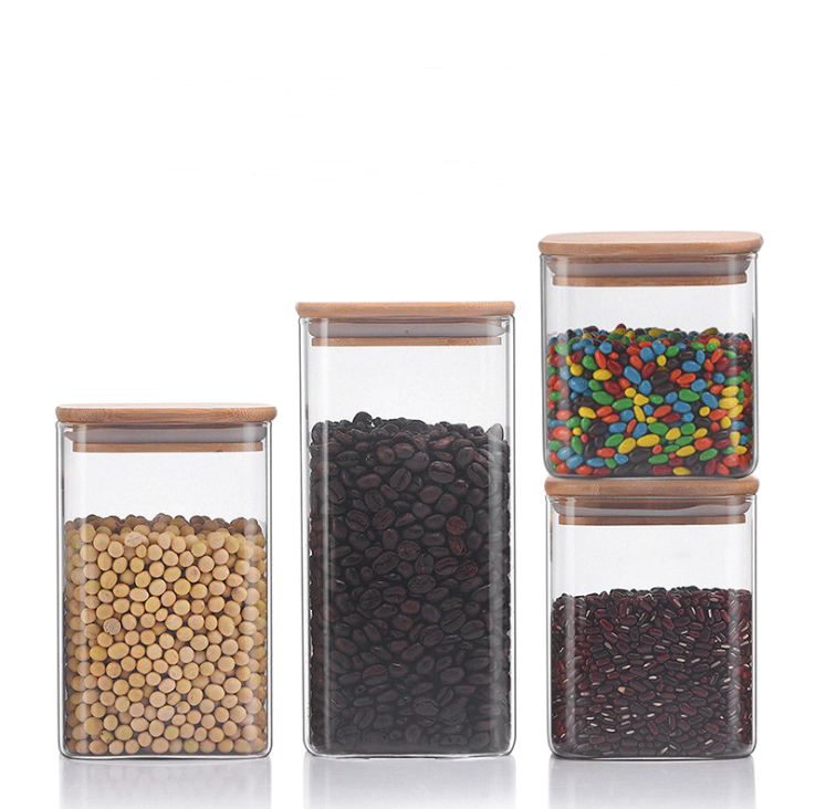 Eco Friendly Sealed Borosilicate Square Glass Food Storage Spice Jar for Cookies Sugar Pasta Candy