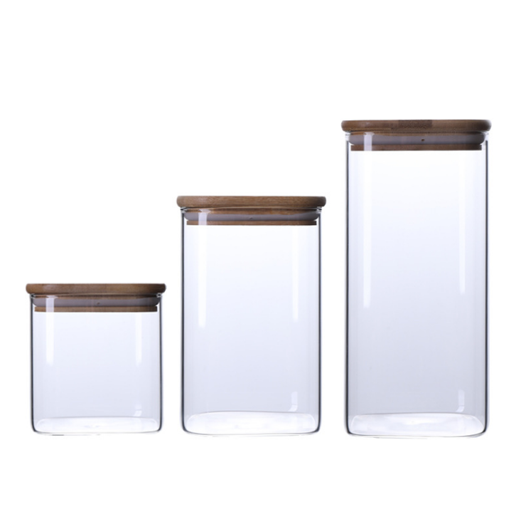 Eco Friendly Sealed Borosilicate Square Glass Food Storage Spice Jar for Cookies Sugar Pasta Candy