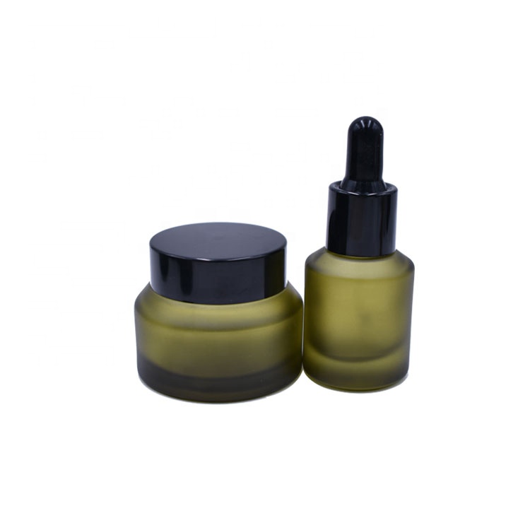 Eco Friendly Skin Care Cream Sloping Shoulder Jar 15g 15 Ml Green Frosted Glass Cosmetic Jars