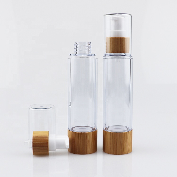 Eco Friendly Spray cosmetic bottle 15ml 30ml 50ml 100ml Lotion Pump Bamboo Airless Bottles