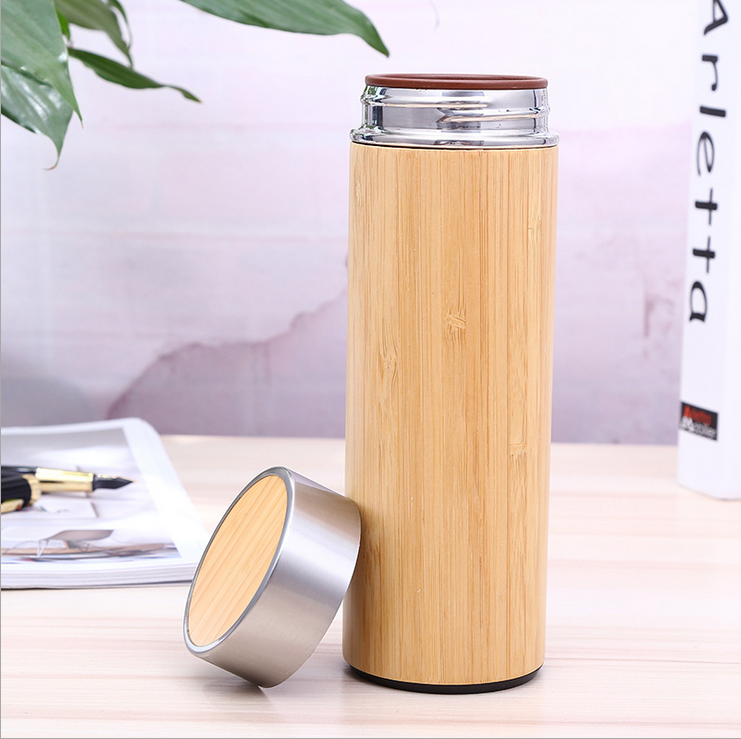 Eco-Friendly Vacuum Flask Stainless Steel Bamboo Water Bottle With Infuser