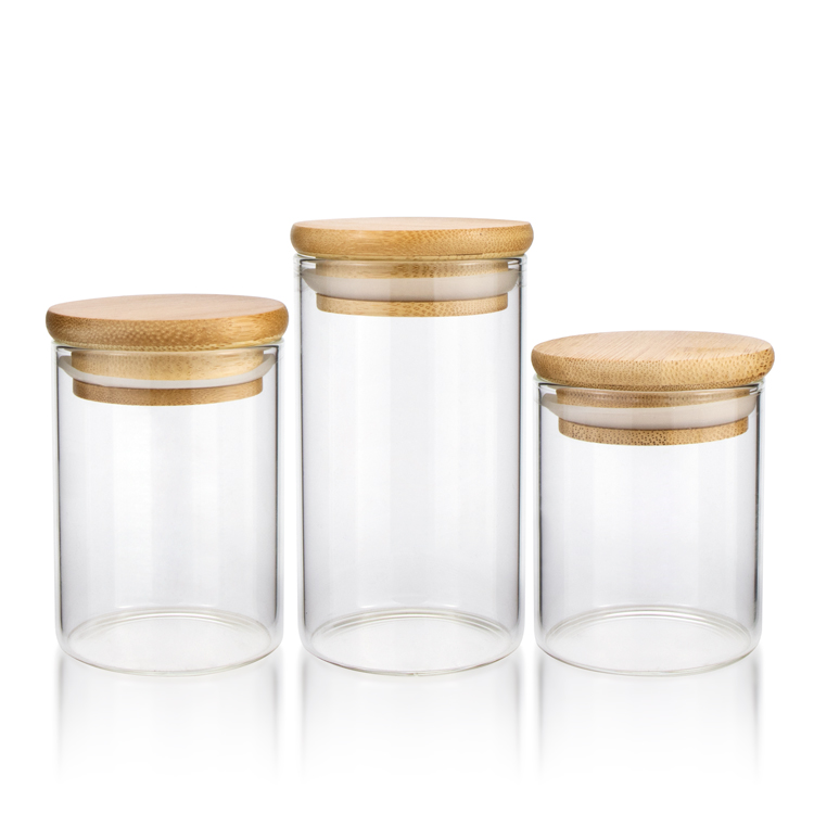 Eco-Friendly cheap 250ml borosilicate glass clear empty glass candle storage container jars with bamboo wooden cork lid