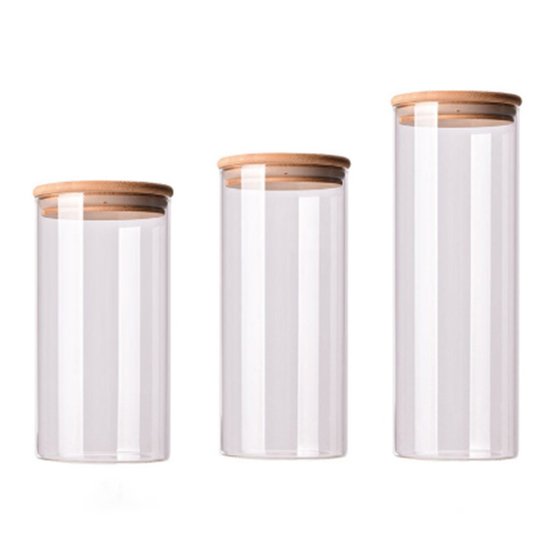 Eco-Friendly keep dry glass storage jar Transparent glass candy jar wide mouth glass jar with bamboo lid
