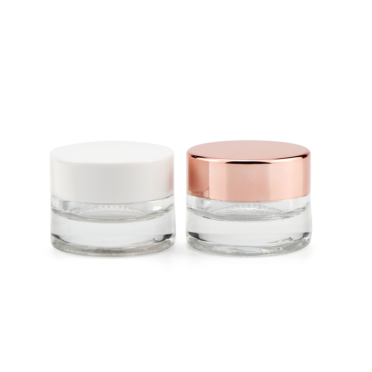 Eco friendly 15 ml 1/2 fl oz cylindrical transparent face cream wide mouth glass cream jar for lotion gel with caps