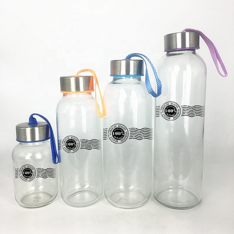 Eco-friendly 150ml 300ml 400ml 500ml glass sports water bottles with custom logo and lid