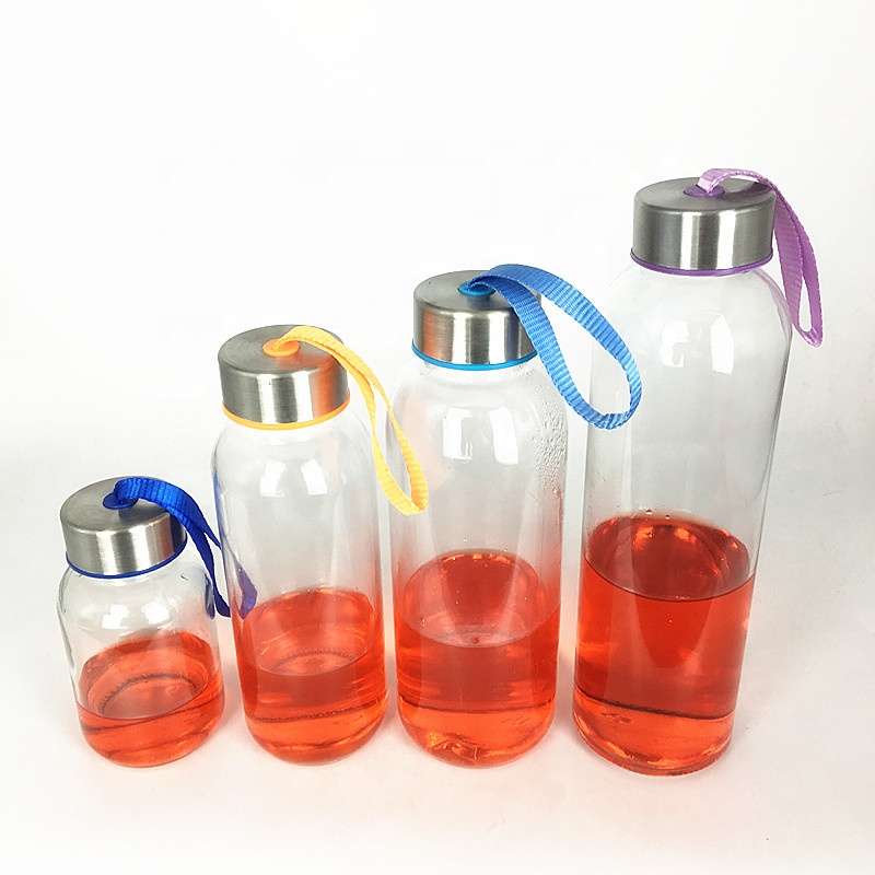 Eco-friendly 150ml 300ml 400ml 500ml glass sports water bottles with custom logo and lid