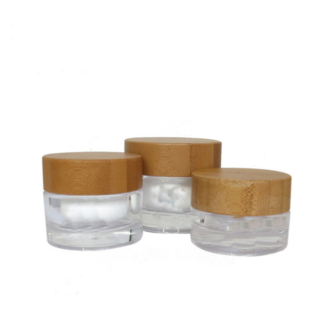 Eco friendly 15g 30g 50g 100g face eye cream cosmetic containers acrylic jar with bamboo lid