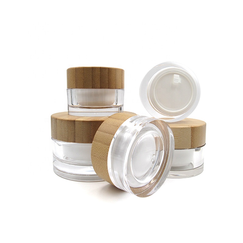 Eco friendly 15g 30g 50g 100g face eye cream cosmetic containers acrylic jar with bamboo lid