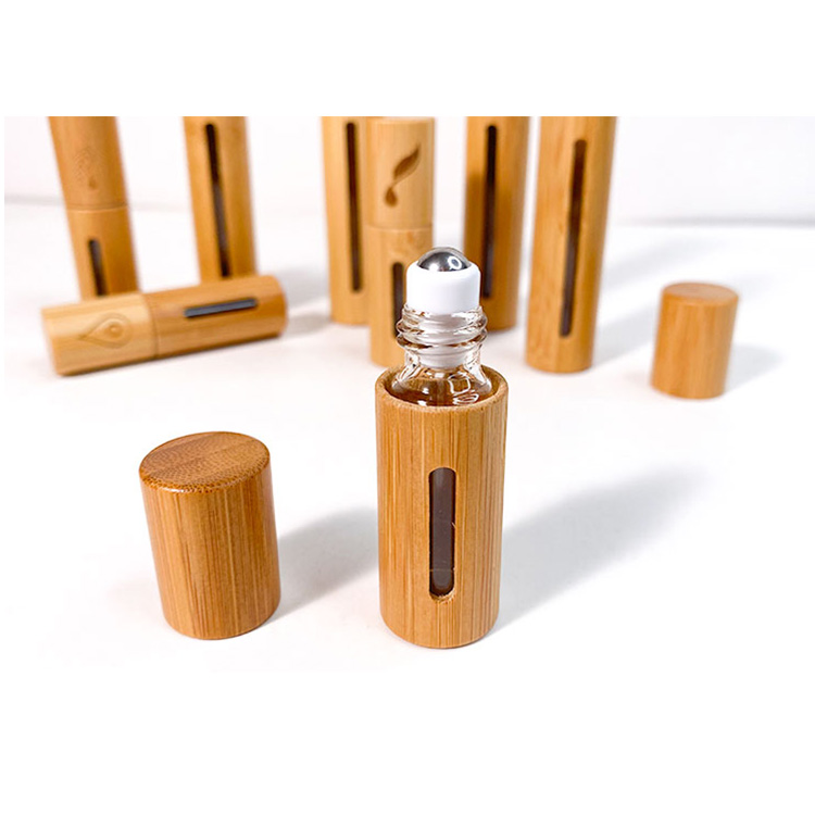Eco-friendly 15ml 20ml bamboo glass roll on bottle lip oil glass bottle