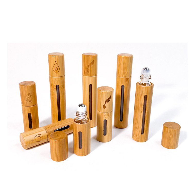 Eco-friendly 15ml 20ml bamboo glass roll on bottle lip oil glass bottle
