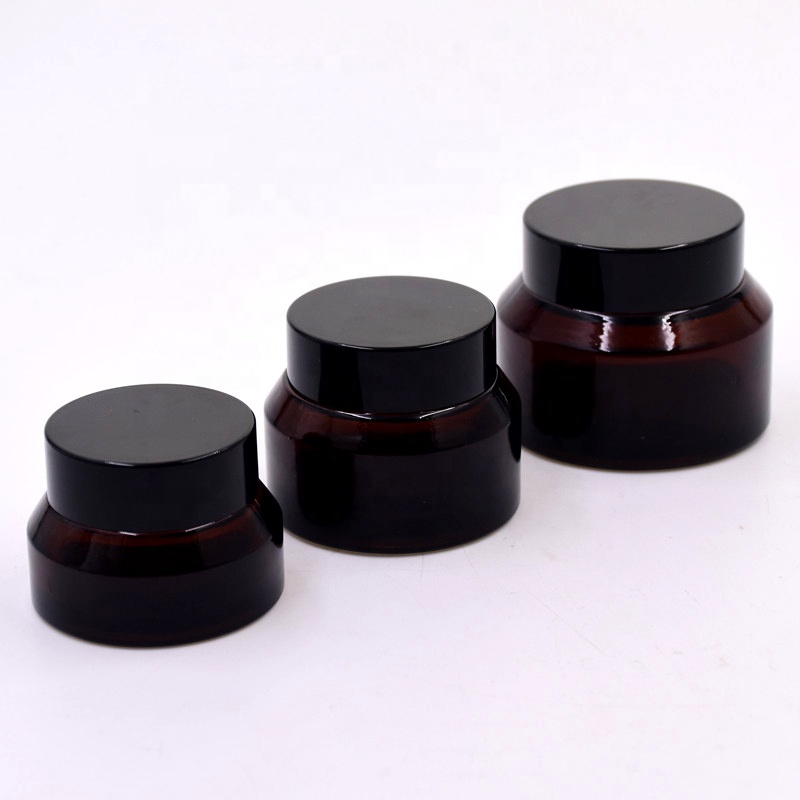 Eco-friendly 15ml 30ml 50ml empty amber screw top  new glass jar lotion bottle skincare cosmetic face cream packing with ABS lid