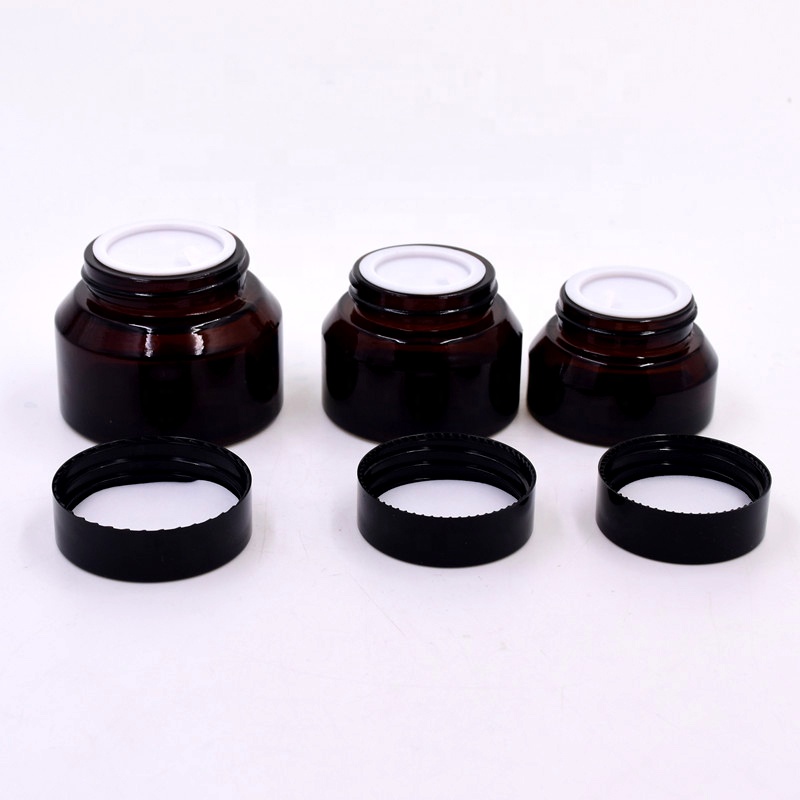 Eco-friendly 15ml 30ml 50ml empty amber screw top new glass jar lotion bottle skincare cosmetic face cream packing with ABS lid