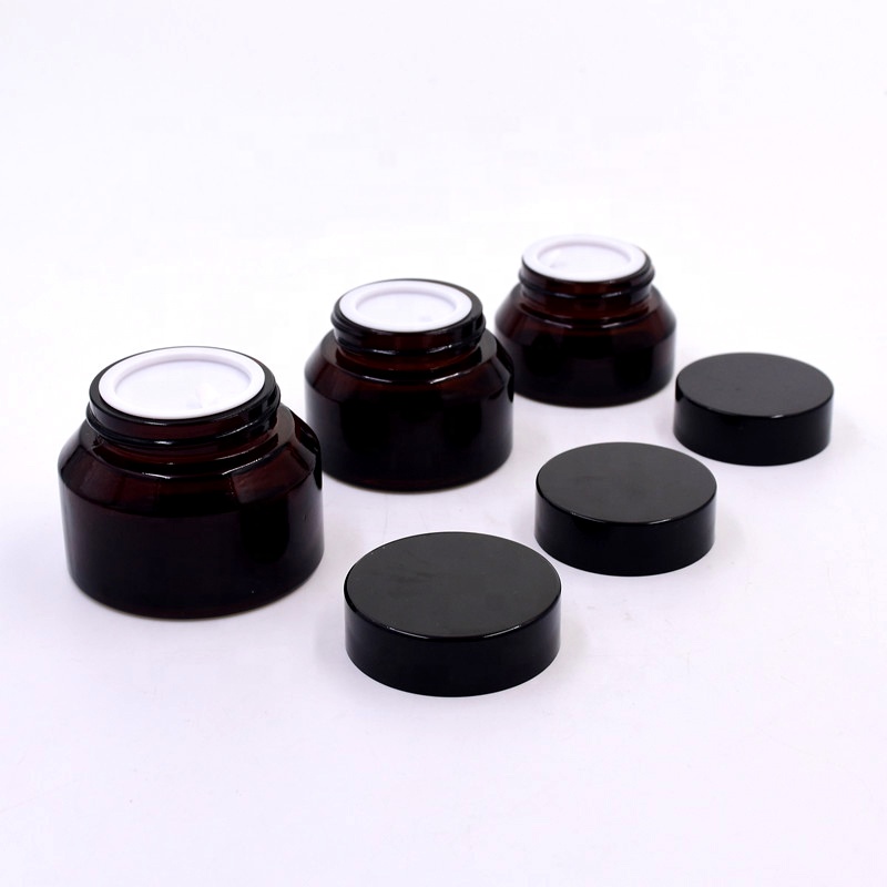 Eco-friendly 15ml 30ml 50ml empty amber screw top new glass jar lotion bottle skincare cosmetic face cream packing with ABS lid