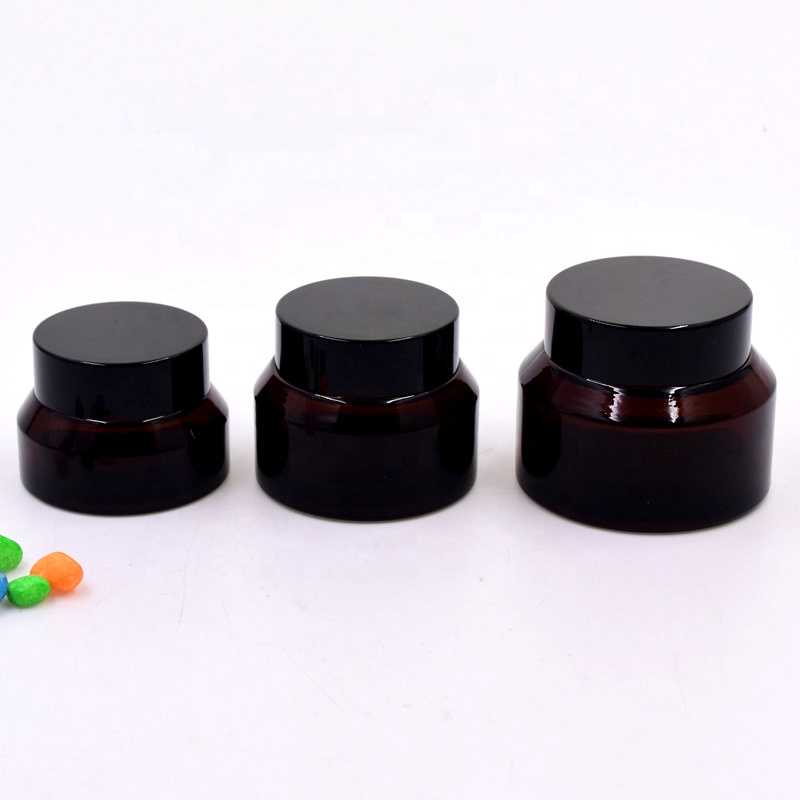 Eco-friendly 15ml 30ml 50ml empty amber screw top new glass jar lotion bottle skincare cosmetic face cream packing with ABS lid