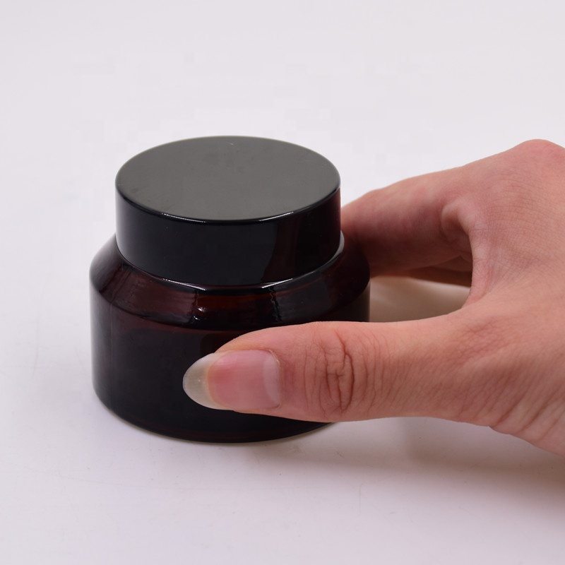 Eco-friendly 15ml 30ml 50ml empty amber screw top new glass jar lotion bottle skincare cosmetic face cream packing with ABS lid