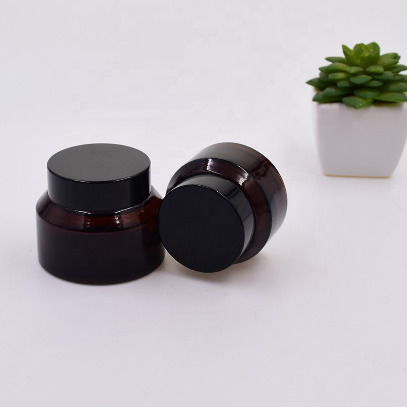 Eco-friendly 15ml 30ml 50ml empty amber screw top new glass jar lotion bottle skincare cosmetic face cream packing with ABS lid