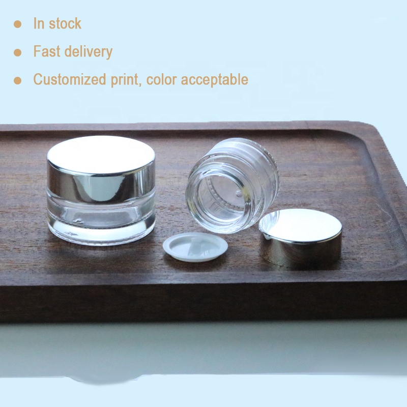 Eco-friendly 1oz 30ml high transparency clear round glass jar with UV silver lid (GJM03)
