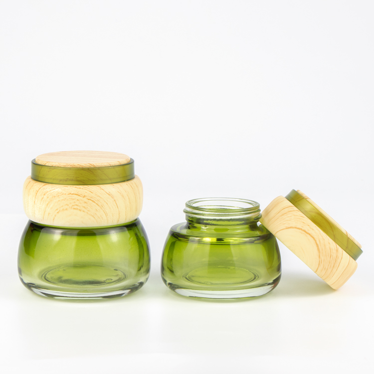 Eco friendly 1oz 50ml green shading glass skin care packaging jar skin cream cosmetic packaging for flower and plant facial