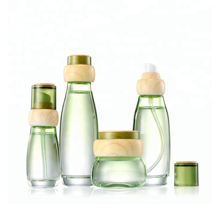 Eco friendly 1oz 50ml green shading glass skin care packaging jar skin cream cosmetic packaging for flower and plant facial
